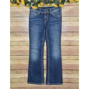 Silver Suki Denim Western Jeans Size 26 X 30 Mid Rise Boot Cut Embroidered